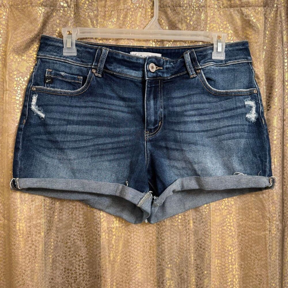 KanCan Dark Wash Stretchy Rolled Cuff Summer Shorts Size 14